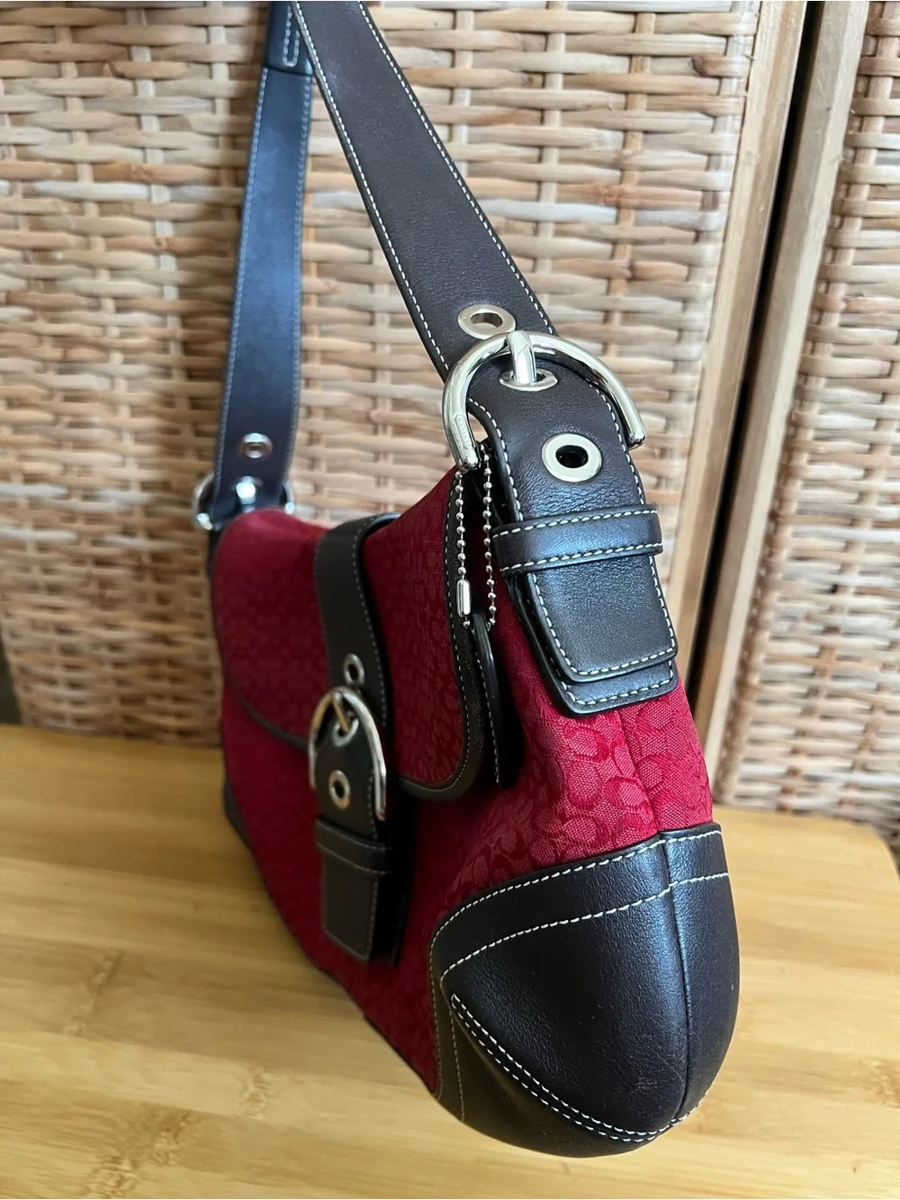 Coach red 6808 soho vintage mini signature brown leather shoulder bag